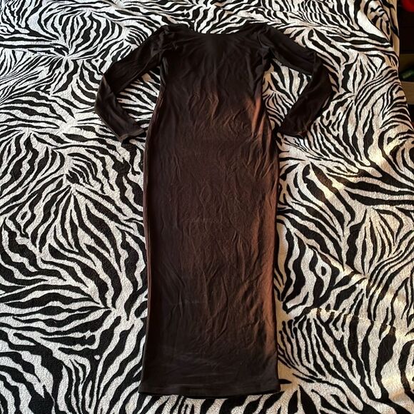 Naked wardrobe women’s black bodycon long sleeve midi dress back plunge v size s - Picture 6 of 12